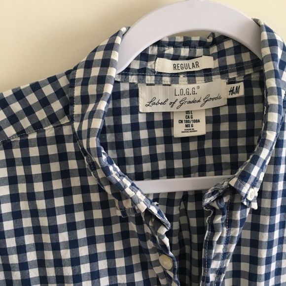 H&m blue/white Checkered Button Down - Picture 3 of 5